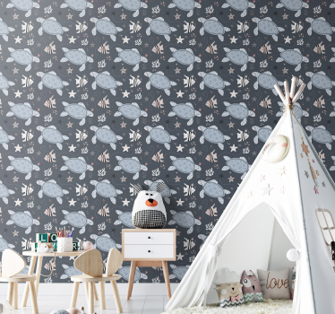 Turtles and Fish Under Sea Kids Wallpaper - TenStickers