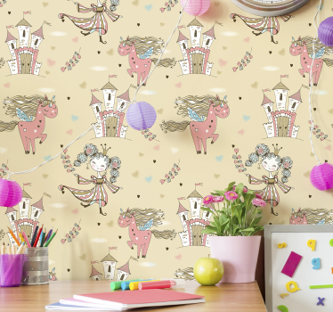 Unicorn castle and princess Kids Wallpaper - TenStickers
