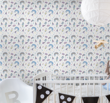 Unicorn in rainbow colours Kids Wallpaper - TenStickers