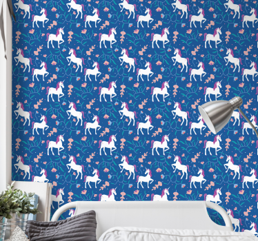 Unicorn pattern with feathers Kids Wallpaper - TenStickers