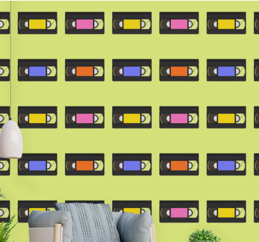 VHS collection retro pattern retro wallpaper - TenStickers