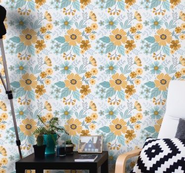 Vintage daisy design floral wallpaper - TenStickers