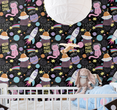 Children space theme cat wallpaper - TenStickers