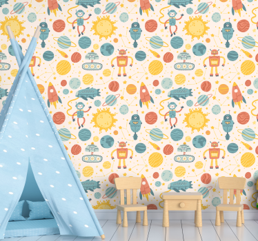 Wallpaper different drawings of robots Kids Wallpaper - TenStickers