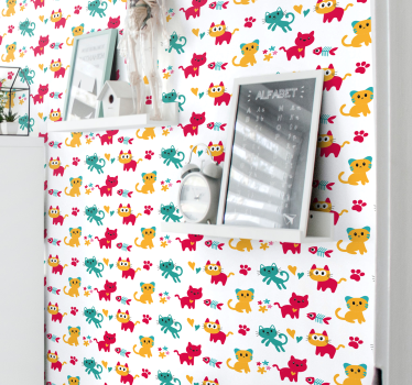 wallpaper multicolour cats Kids Wallpaper - TenStickers