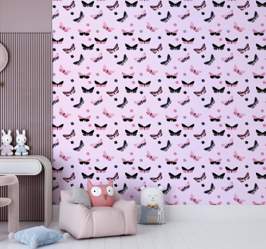 Wallpaper pink and black butterflies Bedroom Wallpaper - TenStickers