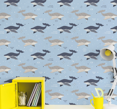 Whales on waves Cool animal wallpaper - TenStickers
