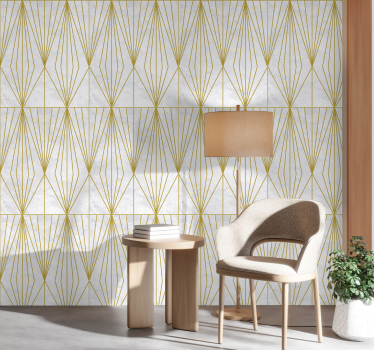 White and gold triangles Living room wallpaper - TenStickers