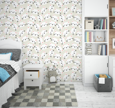 white cat drawing wallpaper for kids - TenStickers