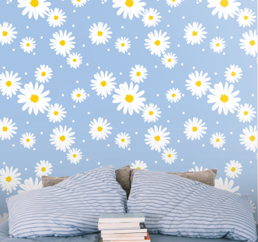 White flowers with blue background Nature Wallpaper - TenStickers