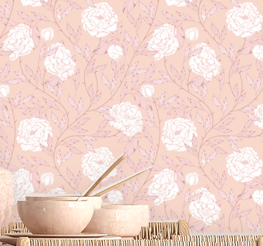 White roses vintage style leaves wallpaper - TenStickers
